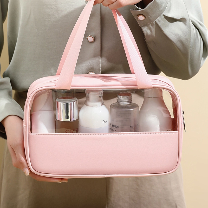 Mu Women&prime;s Luxury Bag PU Travel Toiletry Transparent PVC Makeup Pouch Cosmetic Bag Zippernew Fashion Waterproof Women Organizer Beauty Pink