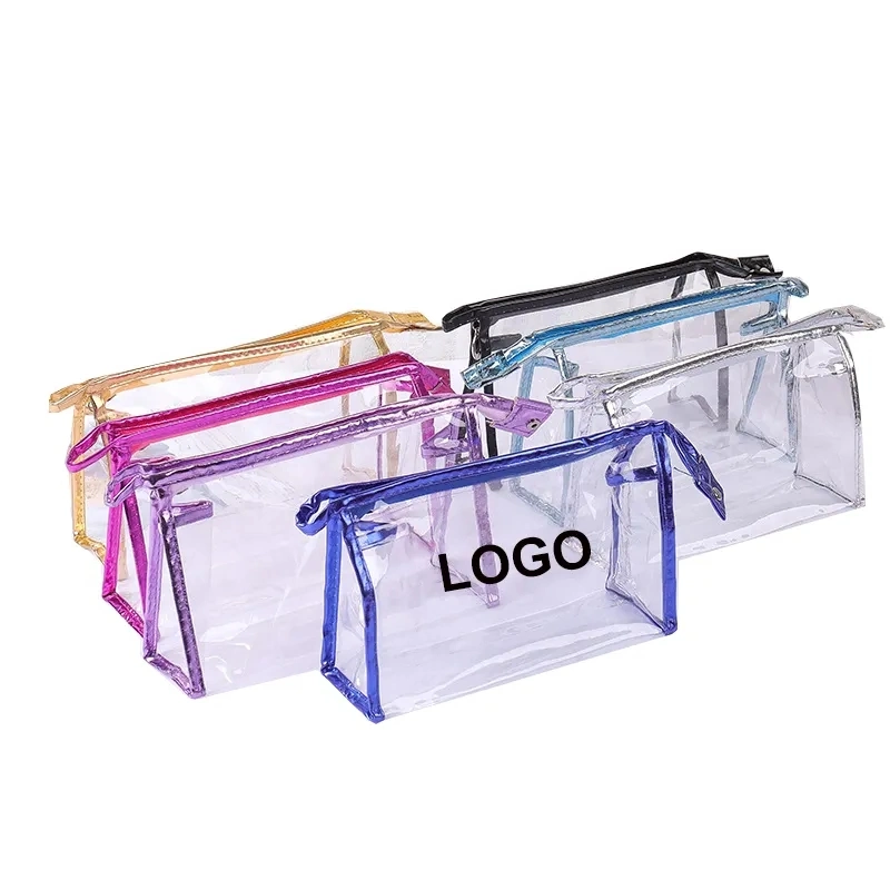Cosmetic Bag Pouches Clear PVC Toiletries Wash Bag with Embroidery Logo Stick on