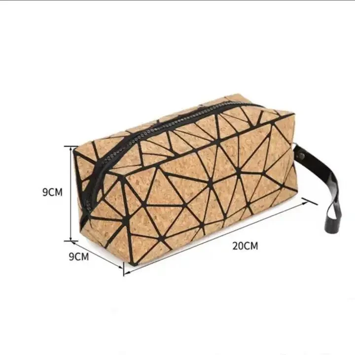 Custom Girls Cosmetic Bags Cases Ladies Cork Makeup Bag Women Travel Diamond Geometric Toiletry Organizer Bags