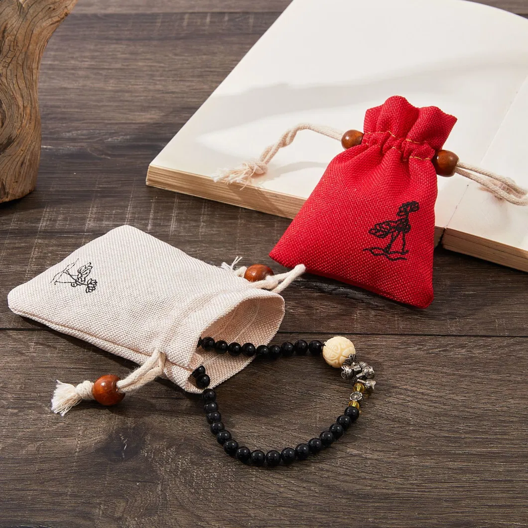High Quality Gray Jute Linen Drawstring Gift Packaging Cosmetic Bag Skincare Product Packaging Jute Burlap Makeup Pouch
