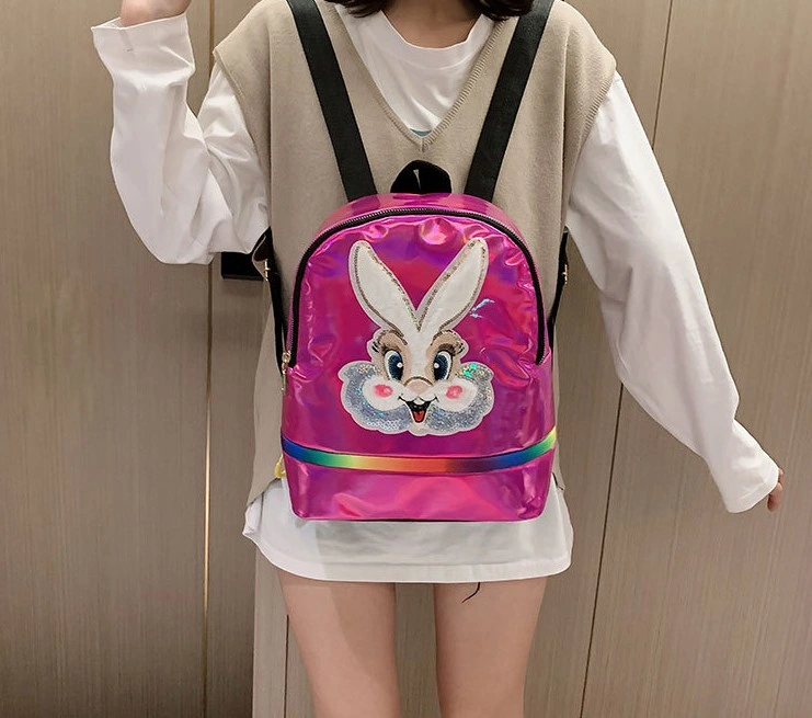 Wholesale New Laser Cute Plush Rabbit Backpack Fashion Mirror Surface Children&prime;s School Bag