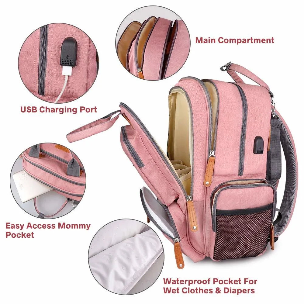 Best Seller Pink Stylish Diaper Bag Backpack, Multi Function Waterproof Travel Bag