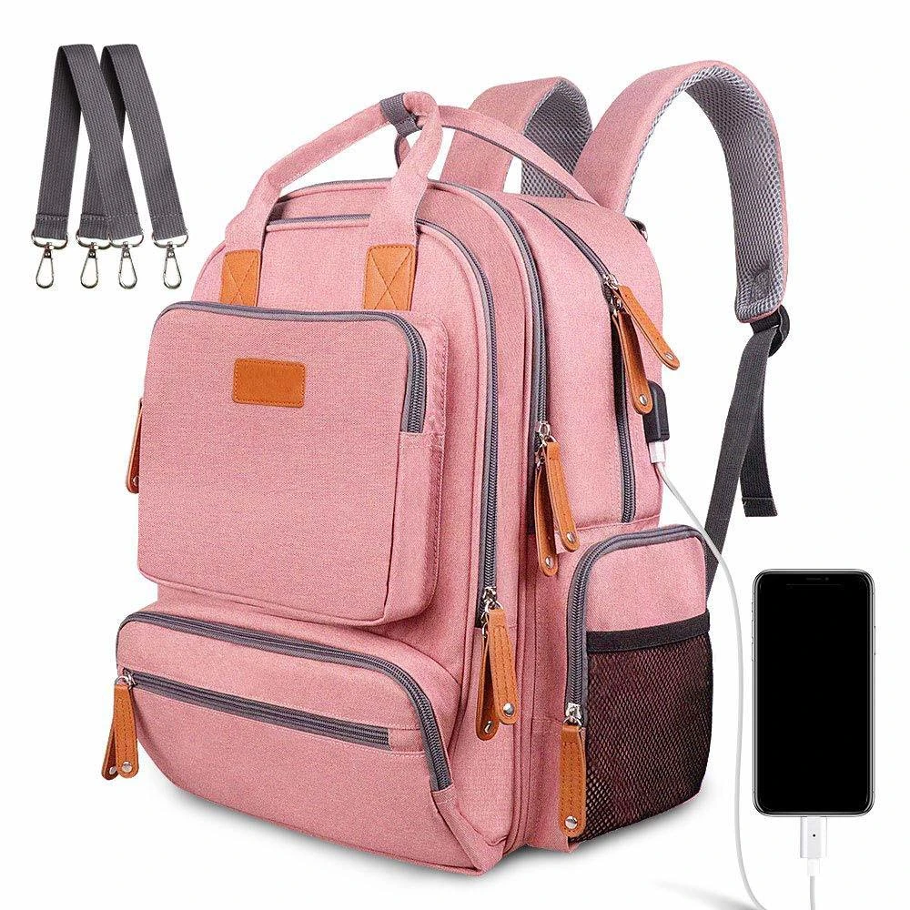 Best Seller Pink Stylish Diaper Bag Backpack, Multi Function Waterproof Travel Bag