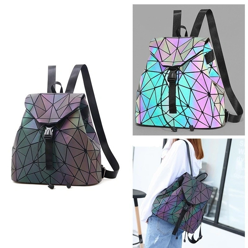 Holographic Backpack Laser Luminous Women Geometric Teenager School Bags