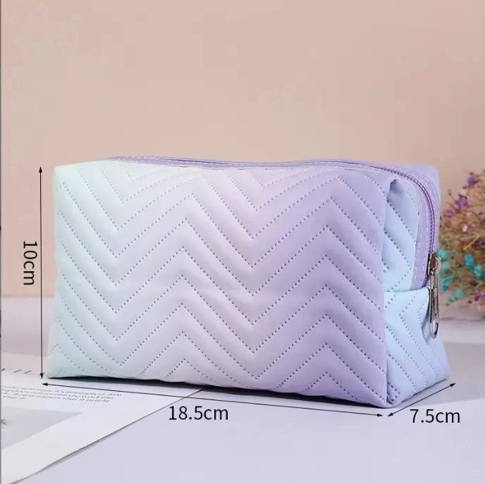 Fashion Women&prime;s PU Leather Gradient Color Stereoscopic Makeup Bag Outdoor Travel Toiletries Cosmetic Bag