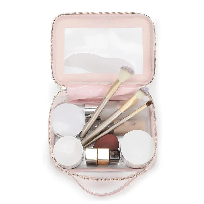 PVC Waterproof Clear Makeup Bag Tote Handle Customize Logo Zipper Case Function Cosmetic Square Bag