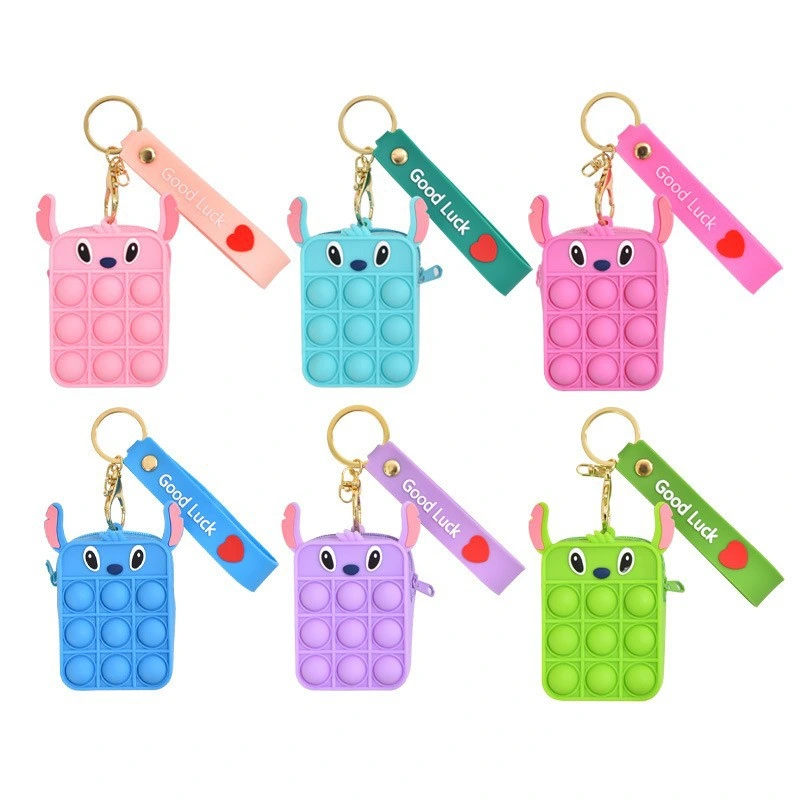 Wristlet Keychain Wallet Lovely Fidget Key Ring Coin Purse Bag Bubble Popet Keyring Coins Pouch Stress Reliever Toy