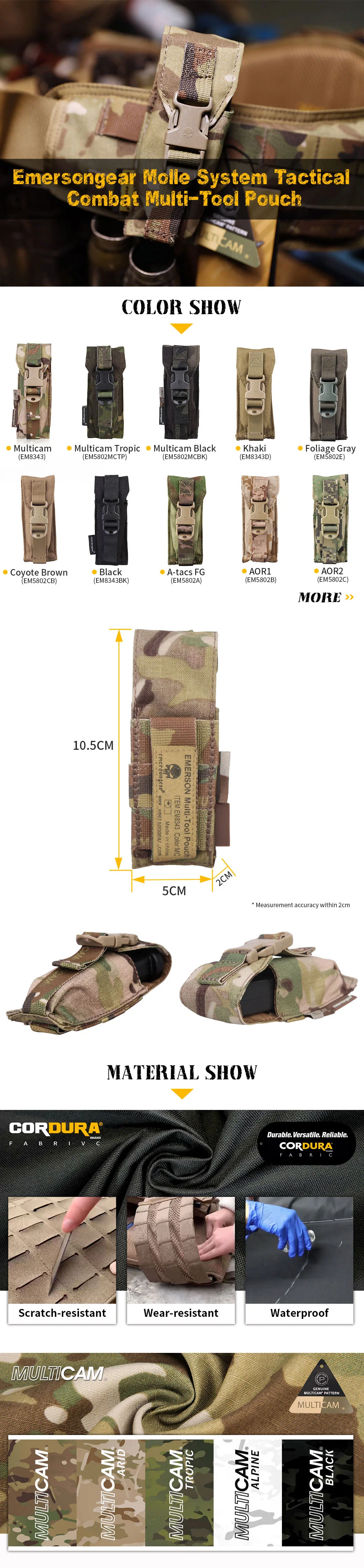 Emersongear 500d Cordura Molle Waist Bag Multi-Function Tool Pouches Tactical Flashlight Pouch