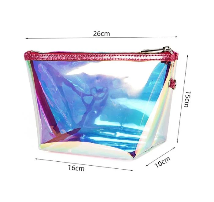 Custom New Product Travel Clear PVC Makeup Wash Pouch Holographic Cosmetic Bag