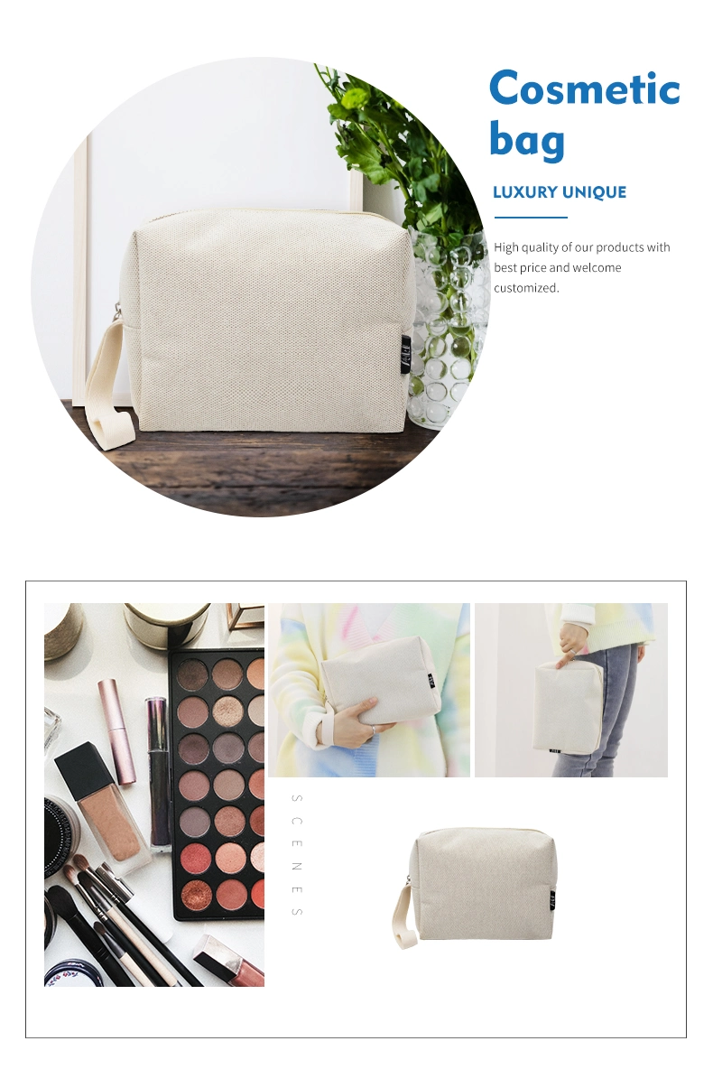 Custom Print Blank Travel Cotton Canvas Zipper Cosmetic Makeup Bag with Logo