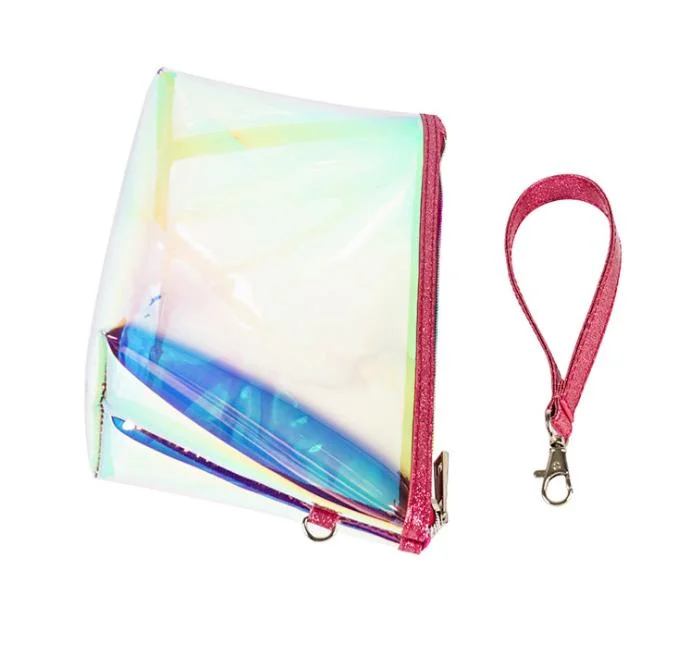 Custom New Product Travel Clear PVC Makeup Wash Pouch Holographic Cosmetic Bag