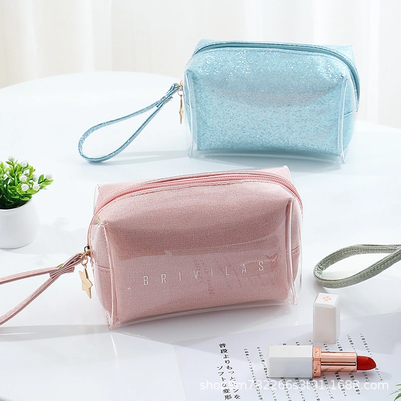 Reasonable Price Glitter Snap Bottom Clear Makeup Bag Professional