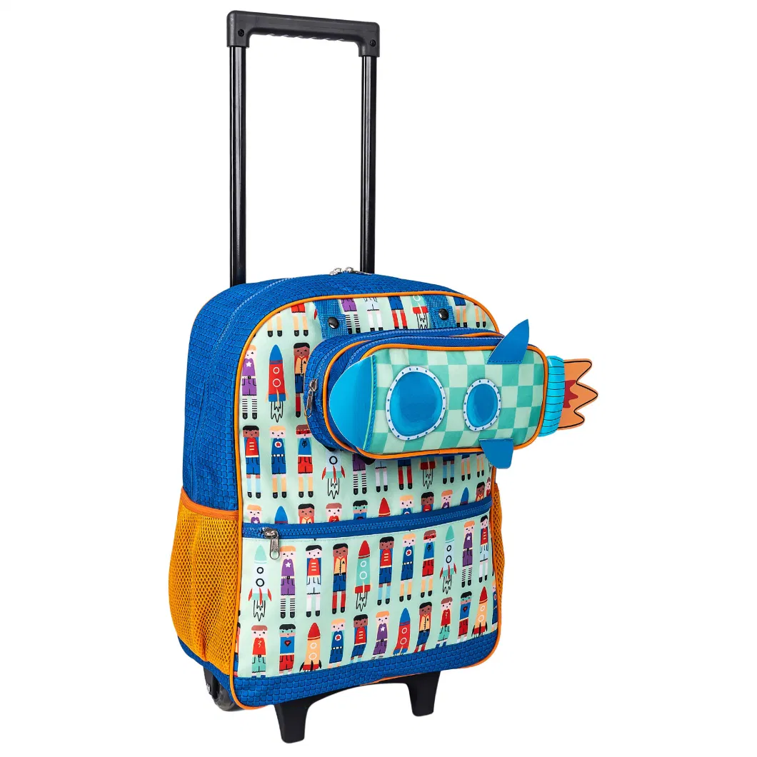 Custom Design Full Set Children Travel Bag Kids Cartoon Waterproof Trolley School Bag with Extra Backpack, Lunch Bag and Pencil Case