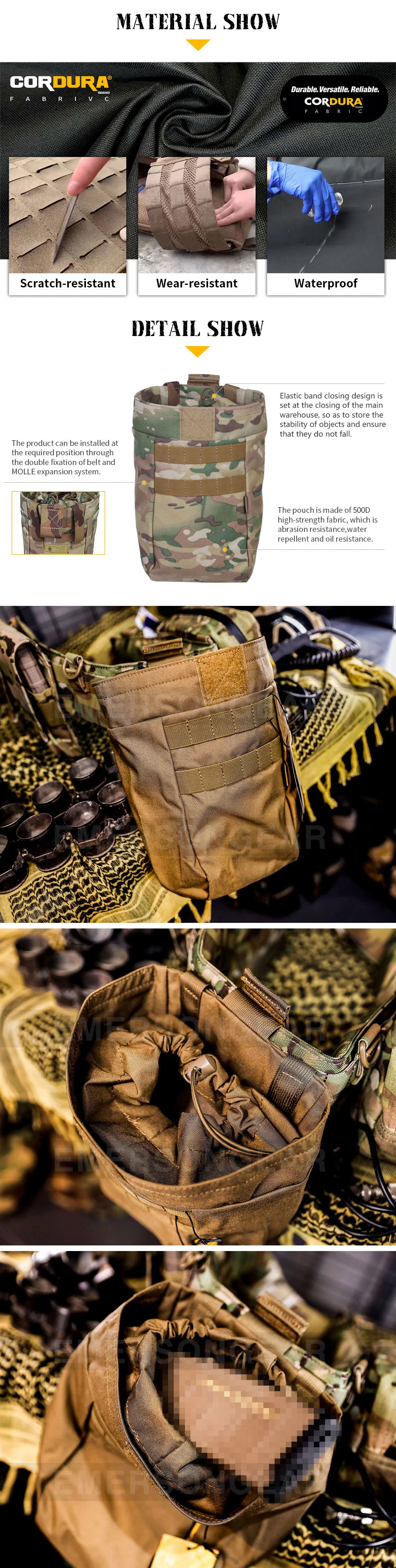 Emersongear Cordura 500d Nylon Multicam Recycling Mag Recovery Pouches Bag Tactical Magazine Dump Drop Pouch