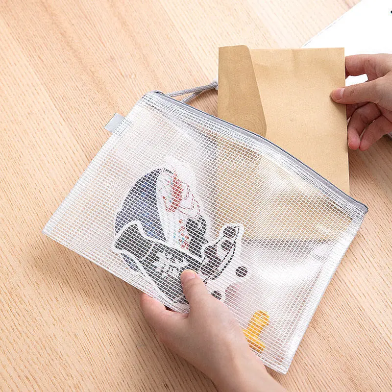 25*19cm A5 Desktop Cartoon EVA Mesh Fabric Pencil Pouches with Zipper