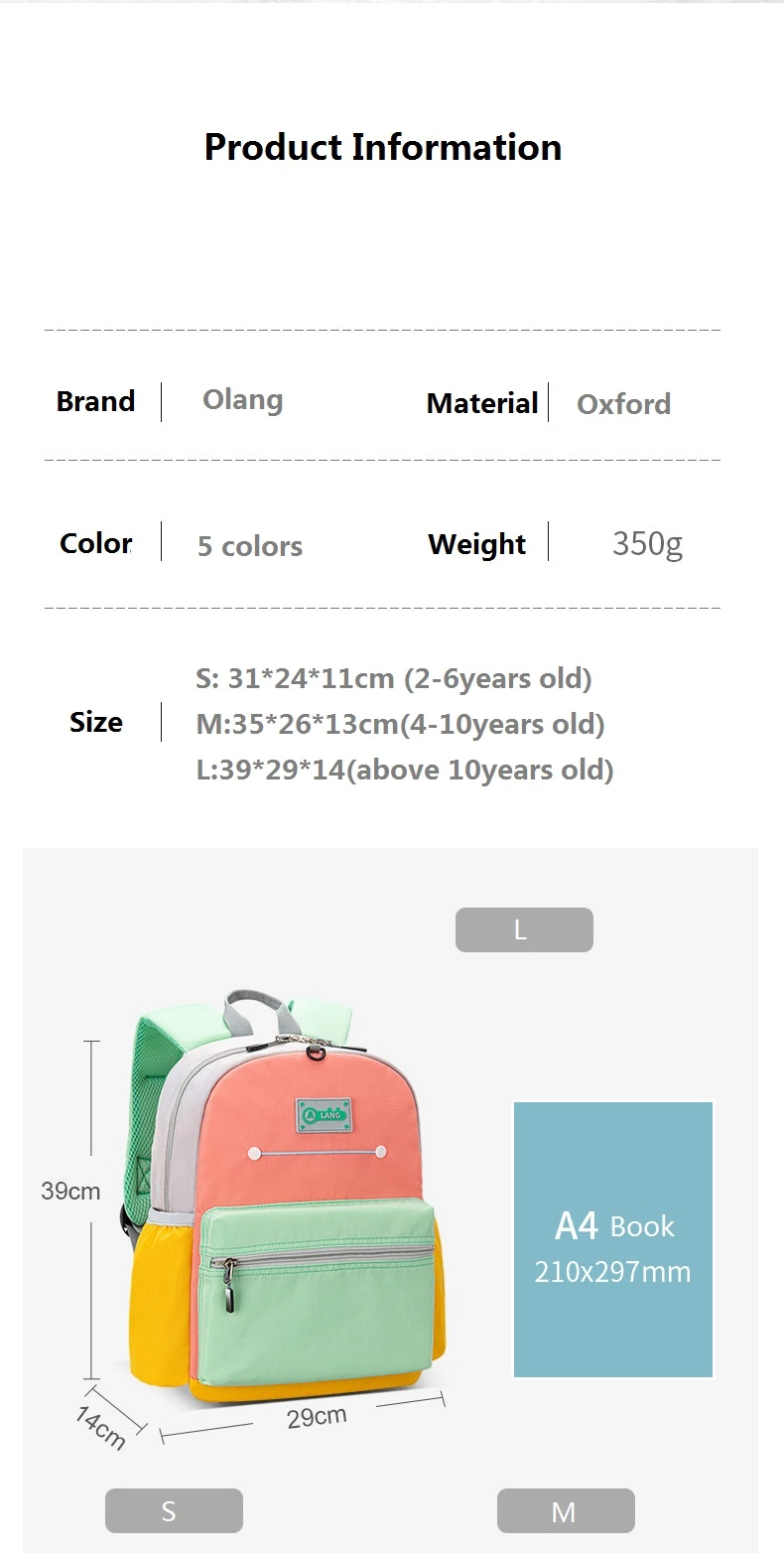 Original Design Large Capacity 3-12 Years Old Use School Bag High Quality Kindergarten Backpack