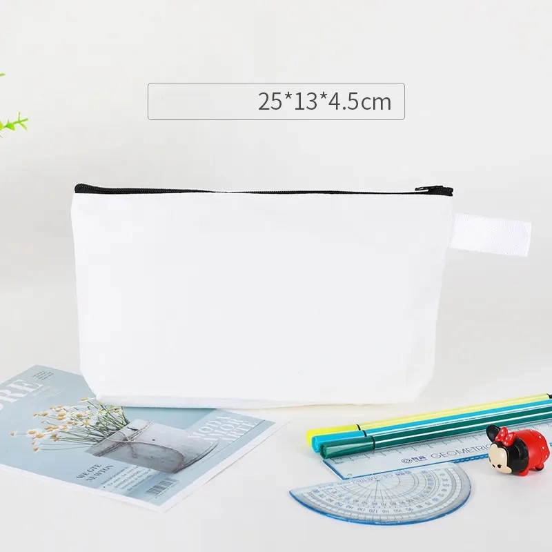 Custom Logo Printed Canvas Zipper White Makeup Bag Luxury Cotton Small Canvas Coin Pouch Travel Cosmetic Bag Pencil Pouch