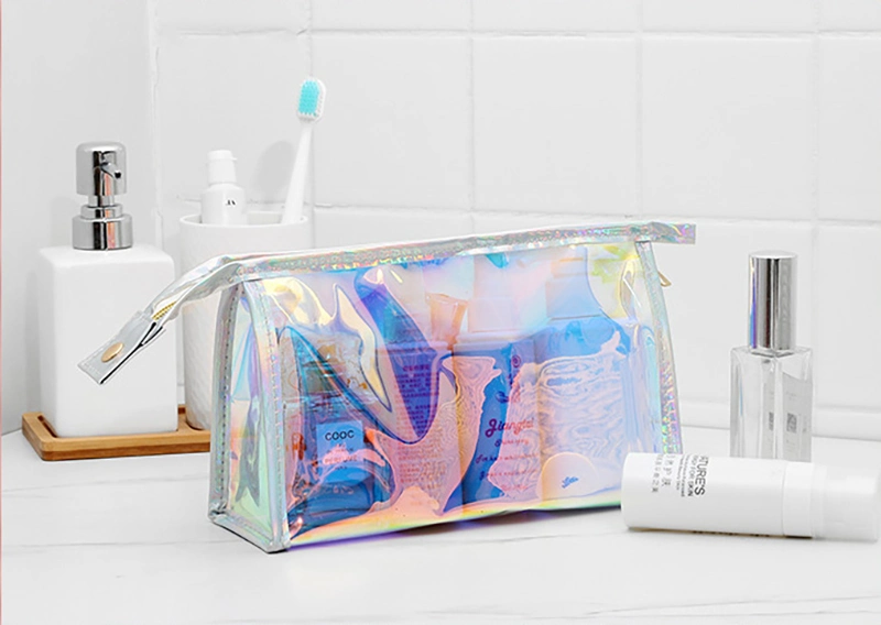 Personalize Clear Holographic Zipper Bag Makeup Cosmetic Zip Lock Pouch