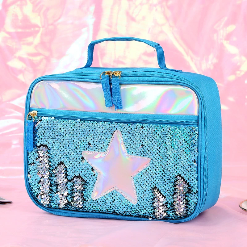 Sequins Portable Custom Cute Kids School Insulated Cooler Lunch Bags