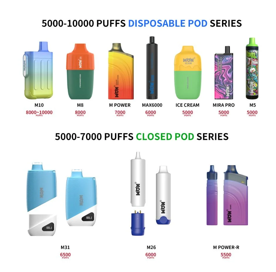 Monvaper/OEM / ODM Disposable Vape Factory E-Cigarette 600 Puffs/ 5000puffs/8000puffs/10000puffs/Closed Pod/Tpd/Mhra/FDA/Esma/CE/RoHS/Mon/Snus/Nicotine Pouches