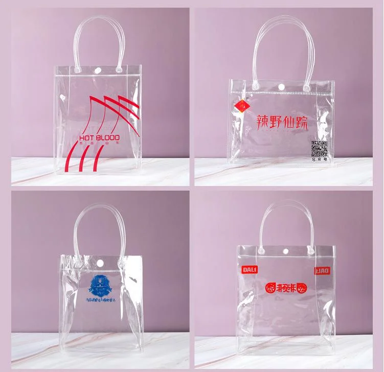 Transparent PVC Logo Printed Handle Gift Shopping Garment Cosmetic Bag