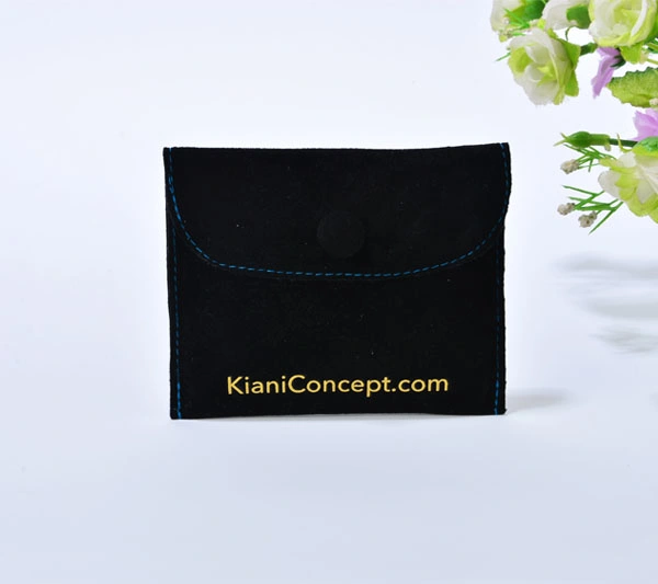 Customize Black Velvet Jewelry Bag Jewellery Envelope Pouch with Velvet Covered Button