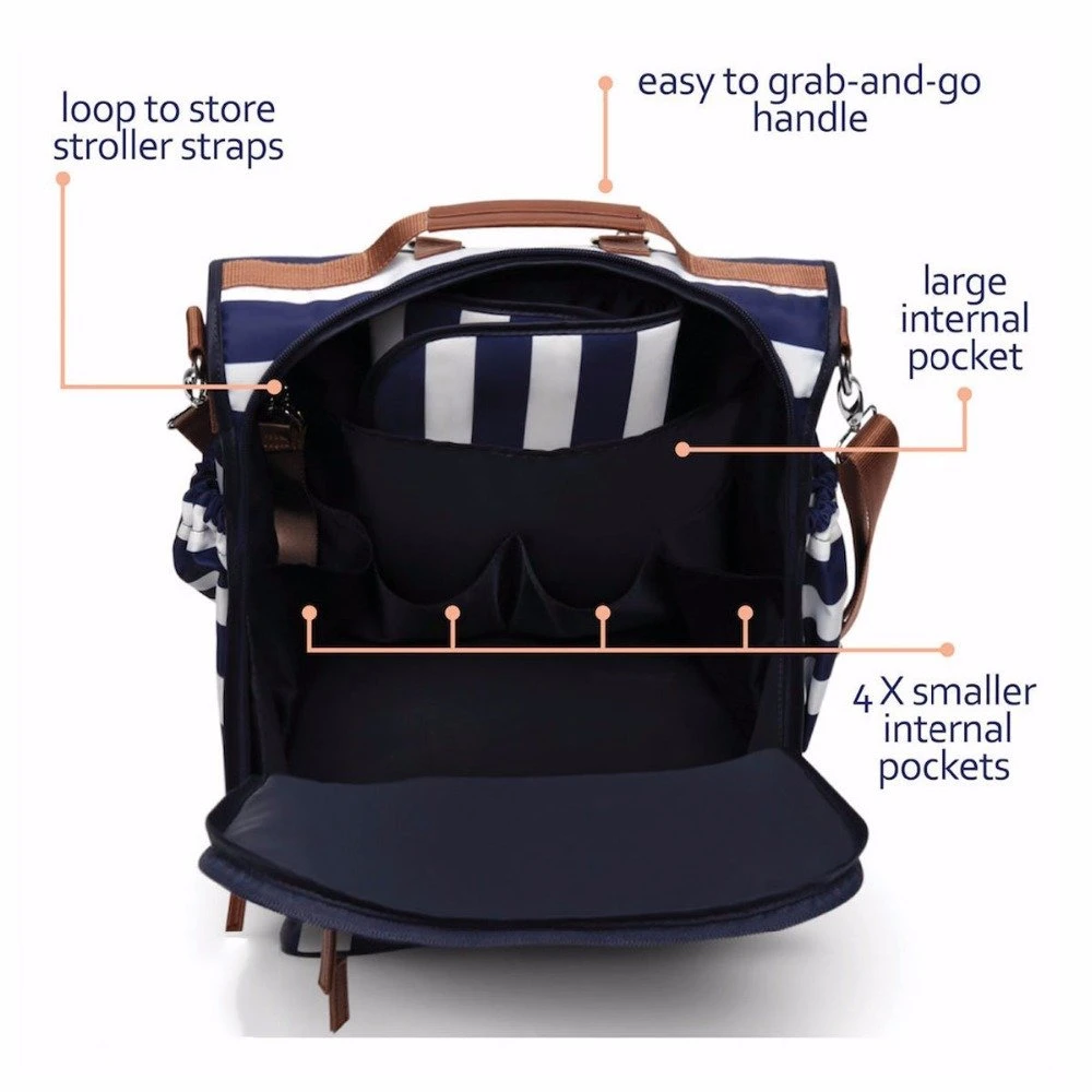 Hot Sale Custom Mommy Backpack Bags Waterproof Large Folding Insulated Baby Diaper Bag with Changing Station