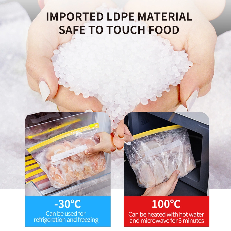 Yurui Printed Polythene PE Food Storage Slider Bag for Packing Food Cosmetic Clear PE Ziplock Reclosable Zipper Bag BPA Free Reusable Frozen Food Storage Packag