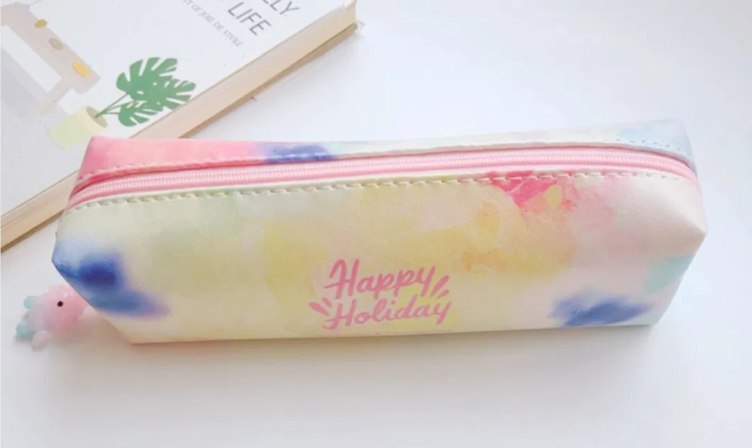 Pink Color PU Pouch Back-to-School Pencil Bag Stationery Pouch