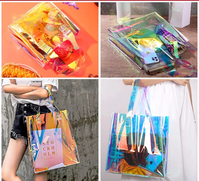 Waterproof PVC Clear Beach Shoulder Bag Fashionable Woman PVC Handbag Transparent Reusable OEM Plastic Shopping Tote Bag