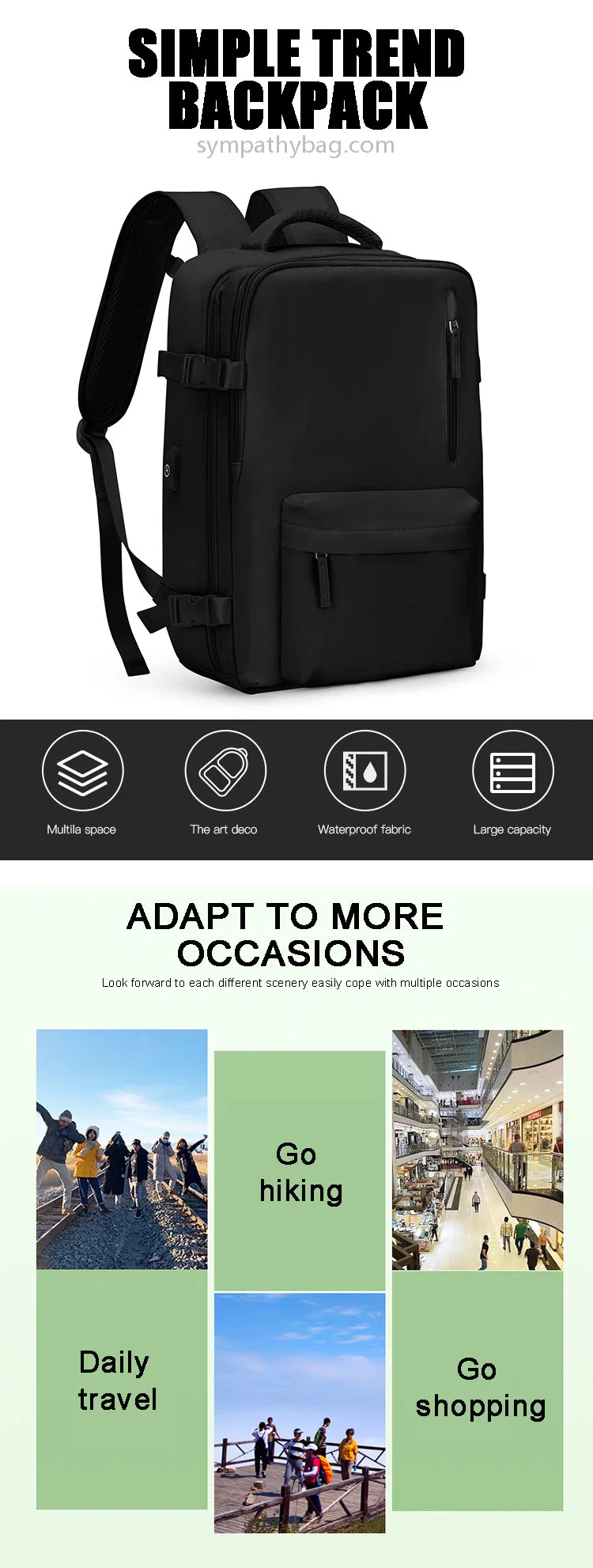 School Bag Large Travel Backpack Women Waterproof Outdoor Sports Backpack Portable Hiking Backpack