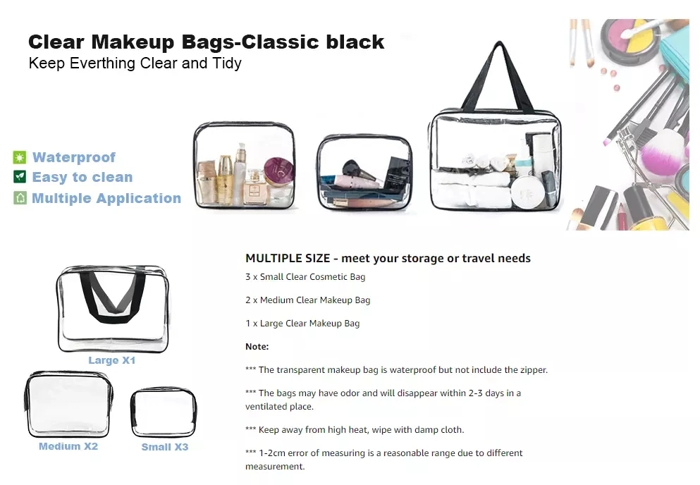 New Organizer Clear Tote Travel Toiletry Compliant Bags TPU Zipper Waterproof Makeup PVC Cosmetic Bags