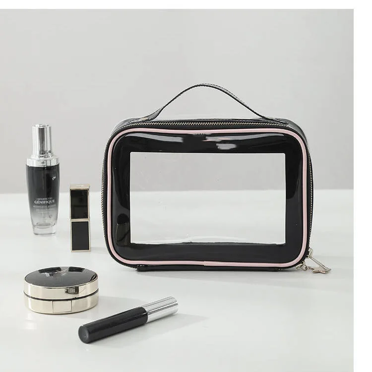 PVC Waterproof Clear Makeup Bag Tote Handle Customize Logo Zipper Case Function Cosmetic Square Bag