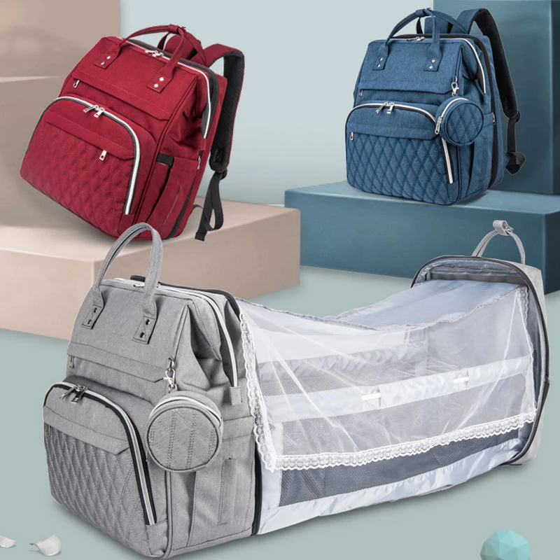 Diaper Bag Backpack with Changing Station Portable Baby Bag Foldable Baby Bed Back Pack Travel Waterproof Large Travel Bag