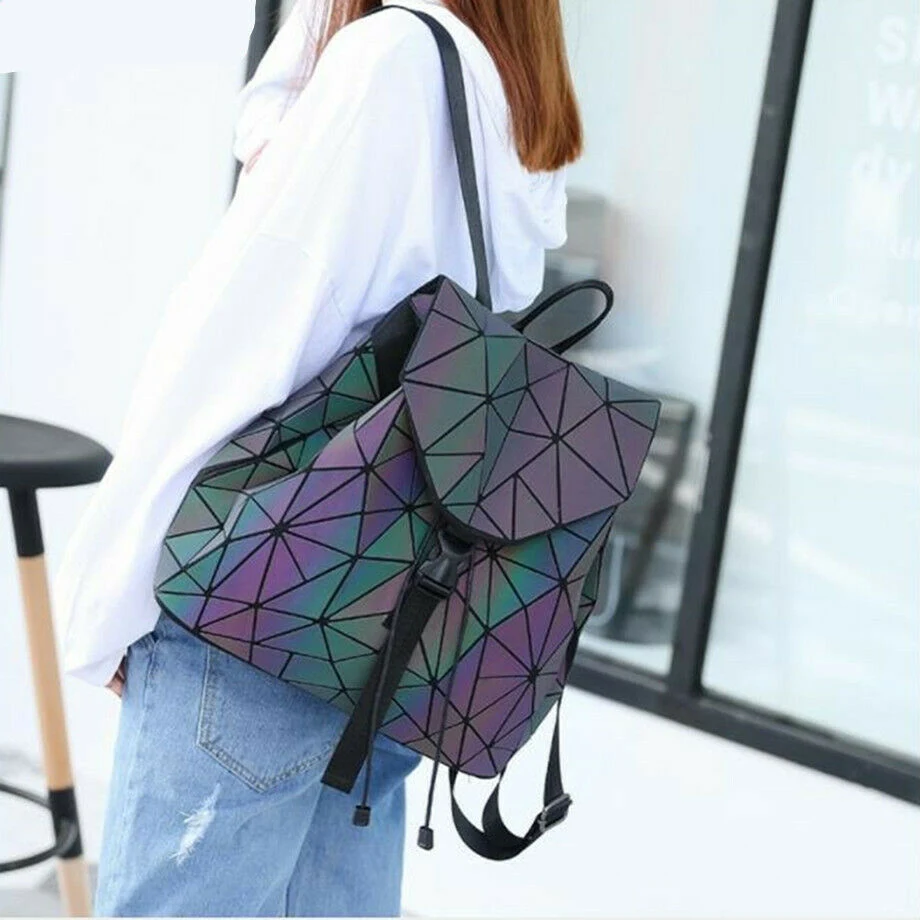 Holographic Backpack Laser Luminous Women Geometric Teenager School Bags