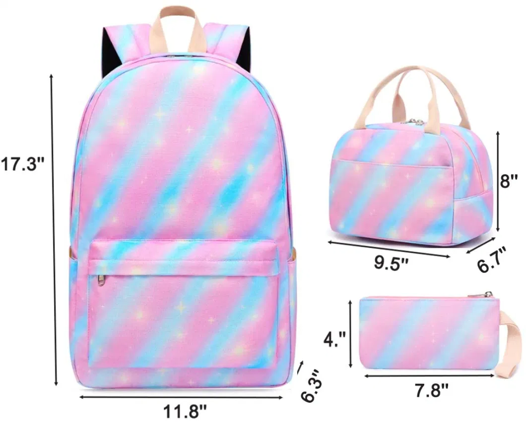 Hot Sale Pink Strips Pattern Nice Water Resistant 3 Pieces Student Shoulders Bag Back to School Bags Backpack Sets for Girl