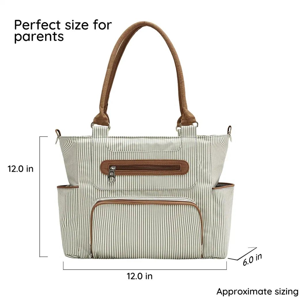 Custom Striped Style Hand Tote Diaper Bag Sets Include Changing Pad Stroller Clips Bottle Insulate Bag Packing Cube Weekend Bag Hospital