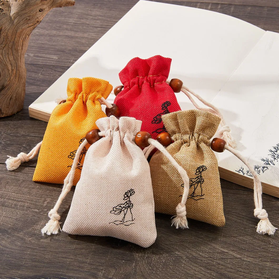 High Quality Gray Jute Linen Drawstring Gift Packaging Cosmetic Bag Skincare Product Packaging Jute Burlap Makeup Pouch