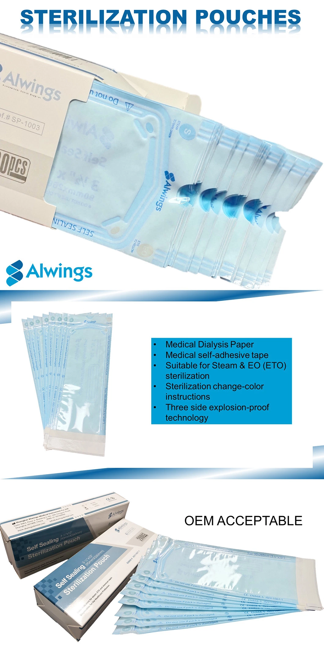 Awlings Medical Self Sealing Sterilization Pouches for Dental Tools Sterilization