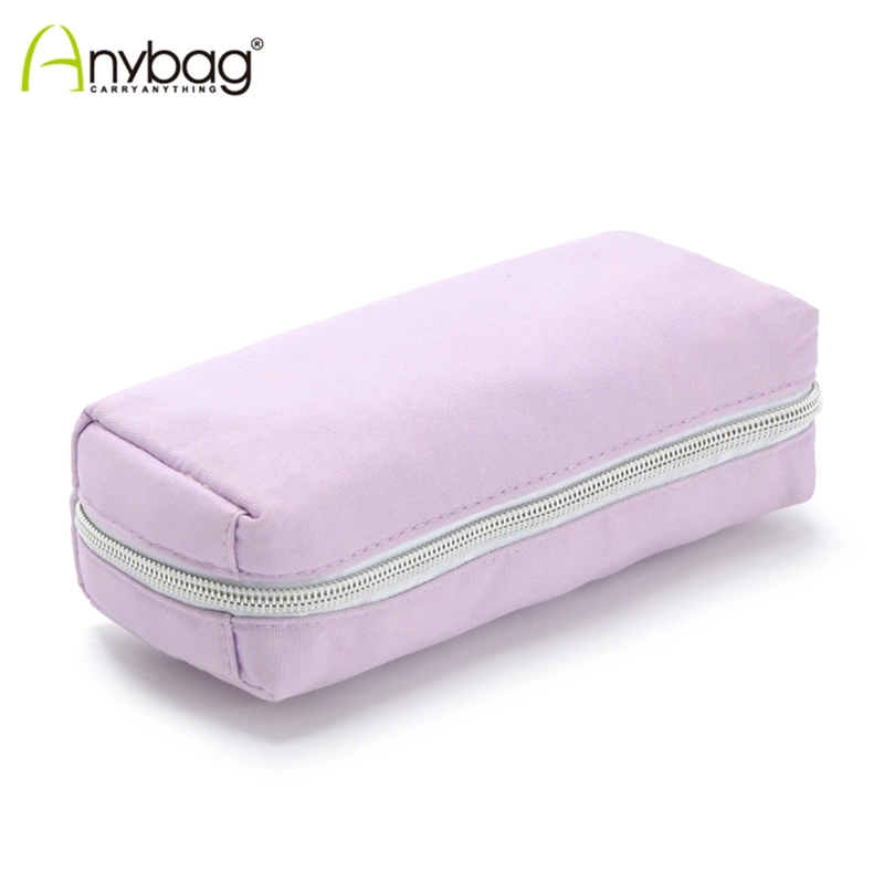 Customize Women Ladies Durable Portable Bianco Pencil Case Tote Packaging Handbag Clutch Canvas Nylon Lining Makeup Toiletry Pouch Storage Cosmetic Zipper Bag
