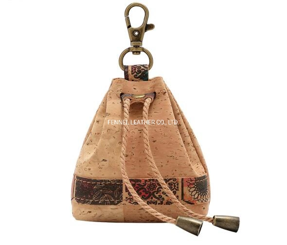 Cork Vegan Leather Original Material Key and Coin Drawstring Holder Pouch (F1006)