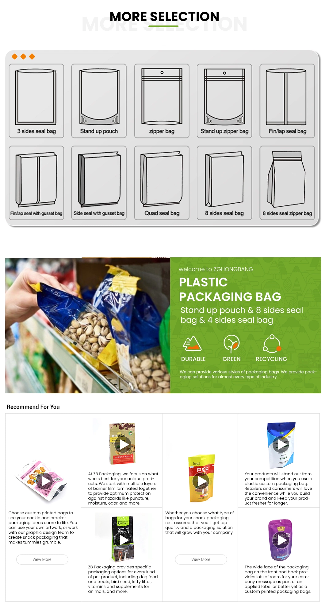 Customized Corn Starch Grade Food Packaging Bag 100% Compostable Stand Up Pouches