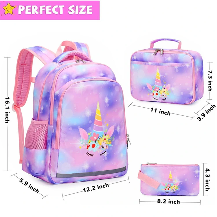 School Bag Animal Prints Unicorn Cartoon Kids Backpack Water Resistant Book Bag for Girls with Lunch Box and Pencil Case