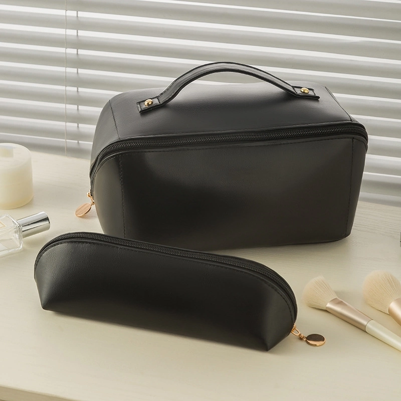 Ins Style Custom Color Makeup Bags Vintage Large Capacity Leather Brush Bag