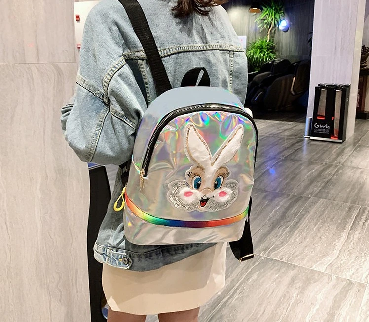 Wholesale New Laser Cute Plush Rabbit Backpack Fashion Mirror Surface Children&prime;s School Bag