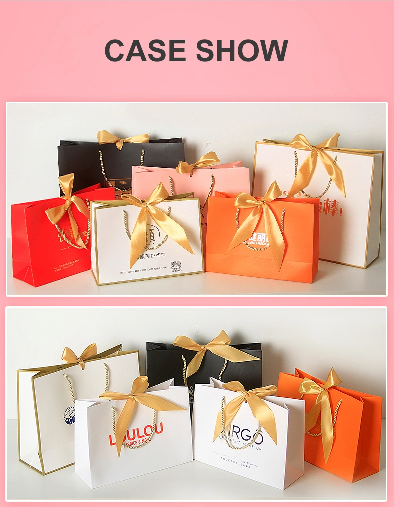 Christmas Custom Cosmetic Shopping Jewelry Wedding Goodies Carton Handle Kraft Cloth Paper Shopping Packaging Tote Small Gift Ribbon Closed Shipping Garment Bag