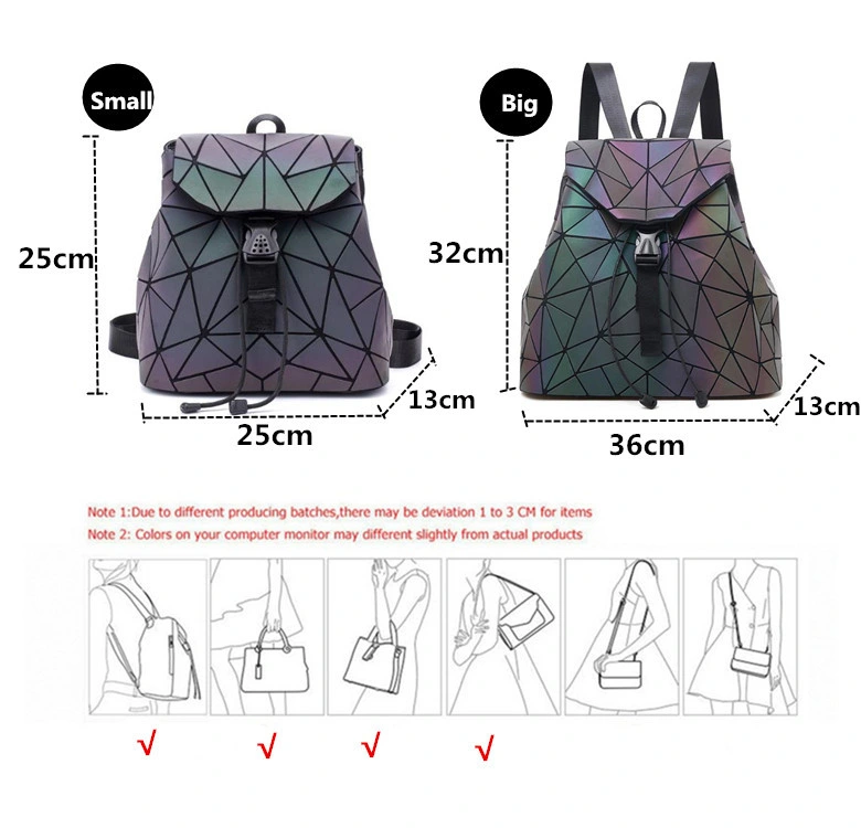 Holographic Backpack Laser Luminous Women Geometric Teenager School Bags