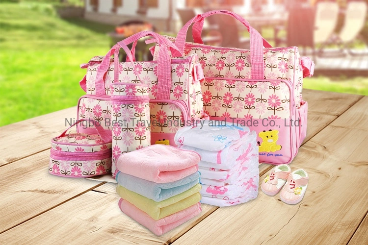 5 PCS Fashion Baby Diaper Bag Multifunctional Nappy Bag Hospital Mommy Maternity Nursing Diaper Changing Bag