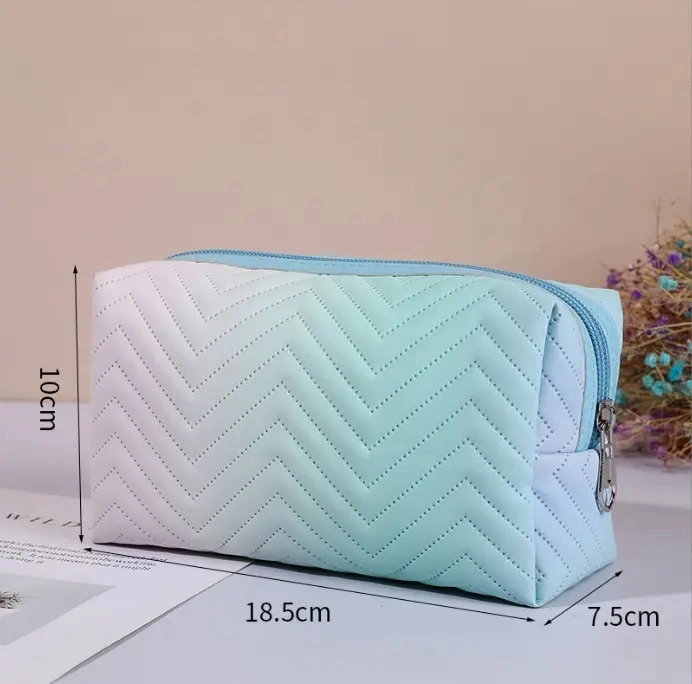 Fashion Women&prime;s PU Leather Gradient Color Stereoscopic Makeup Bag Outdoor Travel Toiletries Cosmetic Bag