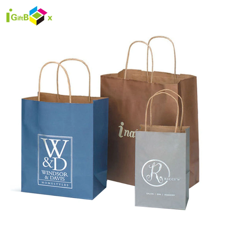 Custom Luxury Wholesale Designer Matt Black Fashion Logo Printed Packaging Kraft Shopping Gift Wrapping Paper Bag for Cosmetics/Clothing/Gifts